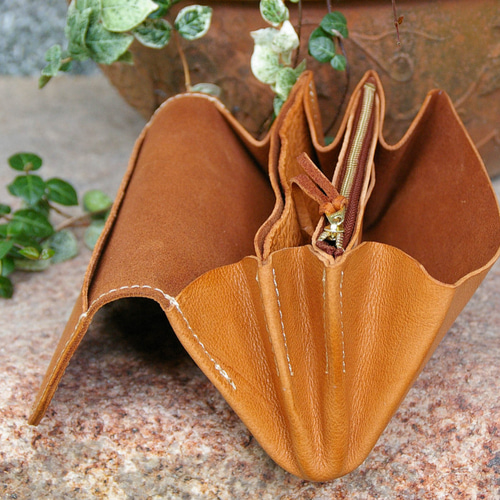 牛革のアコーディオンジャバラ財布/レディース長財布/ハンドメイド革