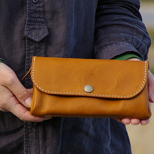 牛革のアコーディオンジャバラ財布/レディース長財布/ハンドメイド革