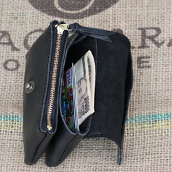 革の財布/可愛いレザーの財布/コンパクト財布/ブラック黒い財布/miru-black 2枚目の画像
