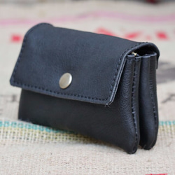 革の財布/可愛いレザーの財布/コンパクト財布/ブラック黒い財布/miru-black 4枚目の画像