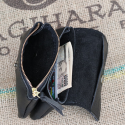 革の財布/可愛いレザーの財布/コンパクト財布/ブラック黒い財布/miru-black 3枚目の画像