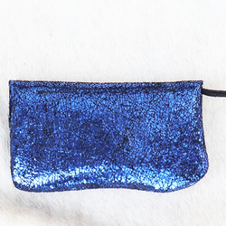 キラキラ本革ラメの長財布/レザーの手作り財布/ブルーの財布 青いレザー財布 5枚目の画像