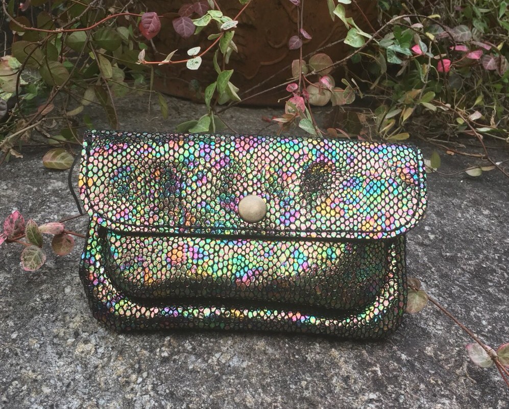 レインボーラメの本革 /長財布/蛇アニマルプリント/レザー手作り財布/2sou-マルチカラー