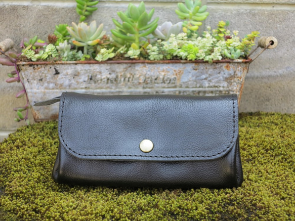 牛革のアコーディオンジャバラ財布/レディース長財布/ハンドメイド革財布/jaba-black 5枚目の画像