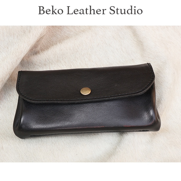 牛革のアコーディオンジャバラ財布/レディース長財布/ハンドメイド革財布/jaba-black 3枚目の画像