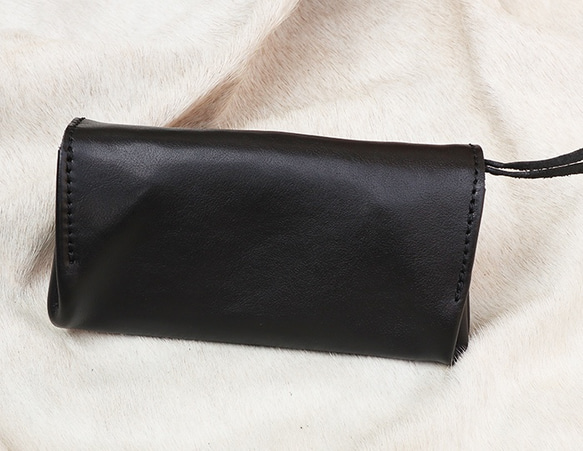 牛革のアコーディオンジャバラ財布/レディース長財布/ハンドメイド革財布/jaba-black 4枚目の画像