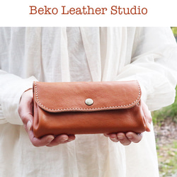 牛革のアコーディオンジャバラ財布/レディース長財布/ハンドメイド革財布/jaba-black 6枚目の画像