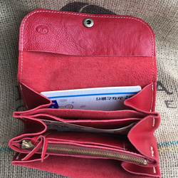 牛革のアコーディオンジャバラ財布/赤い財布/ハンドメイド革財布/Jaba-red 2枚目の画像