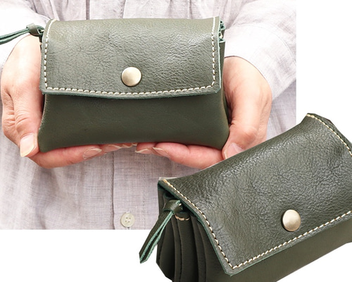 3層の革財布/グリーンのレザー財布/miru3-green その他ミニ財布 3層の革財布/グリーンのレザー財布/miru3-green その他ミニ財布
