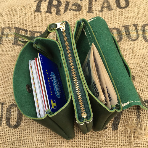 3層の革財布/グリーンのレザー財布/miru3-green その他ミニ財布 3層の革財布/グリーンのレザー財布/miru3-green その他ミニ財布