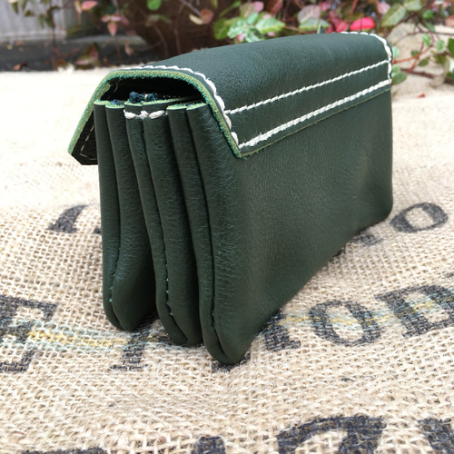 3層の革財布/グリーンのレザー財布/miru3-green その他ミニ財布