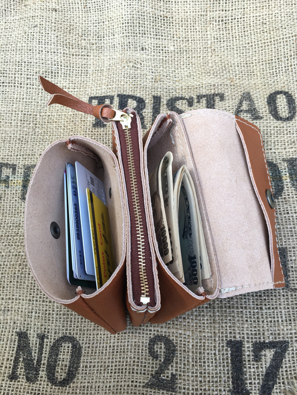 3層の革財布/レザー財布/3miru-キャメル 3枚目の画像