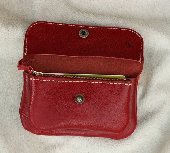 革２層の長財布/赤い長財布/ハンドメイド革作品/2sou-sango 3枚目の画像