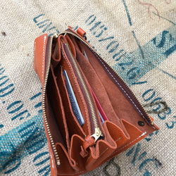 ポシェットのジャバラの長財布/オレンジの大きな革の長財布/LV-poche-orange 4枚目の画像