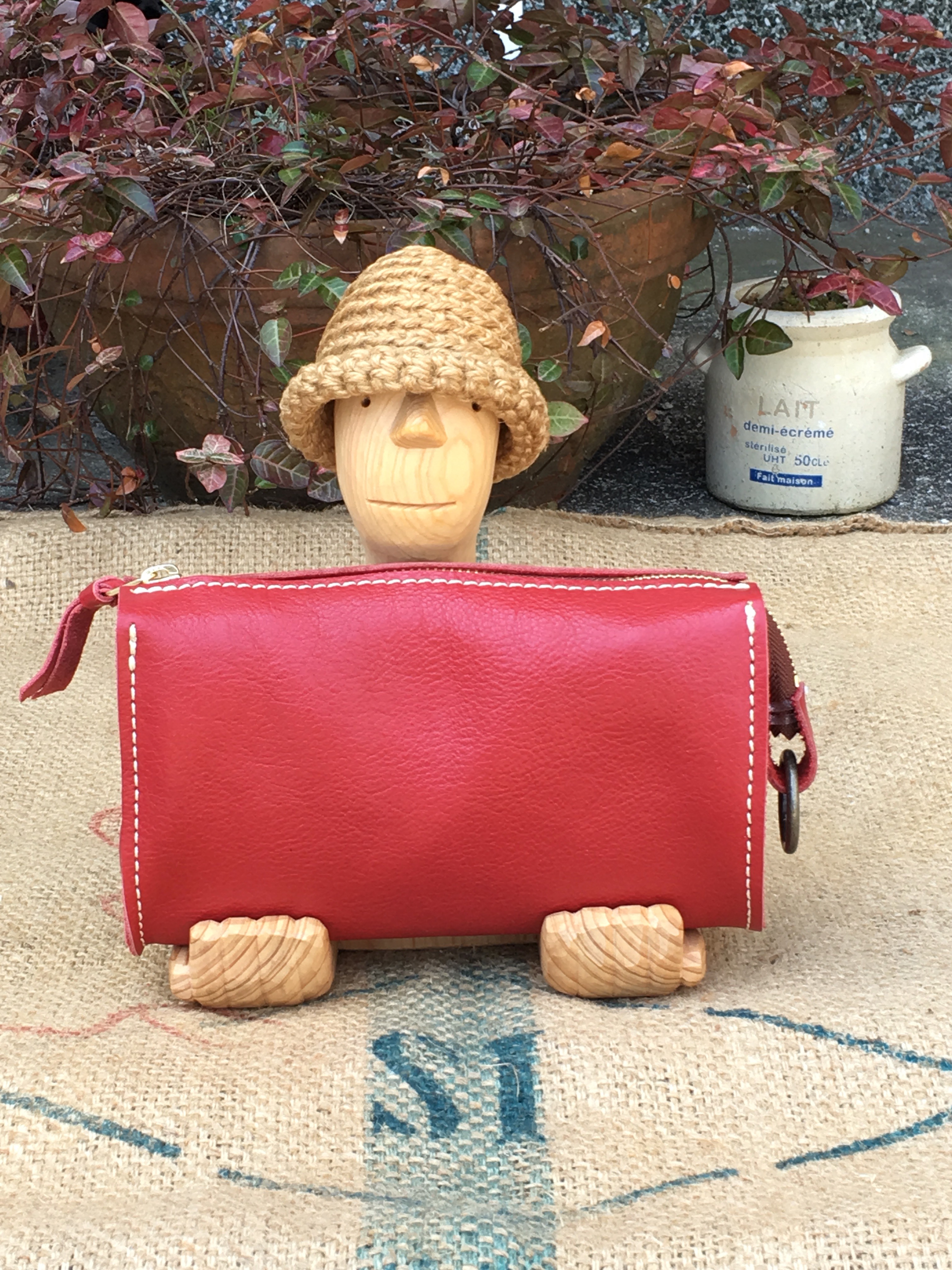 赤い革の大きな長財布/5層のジャバラの財布/LV-red