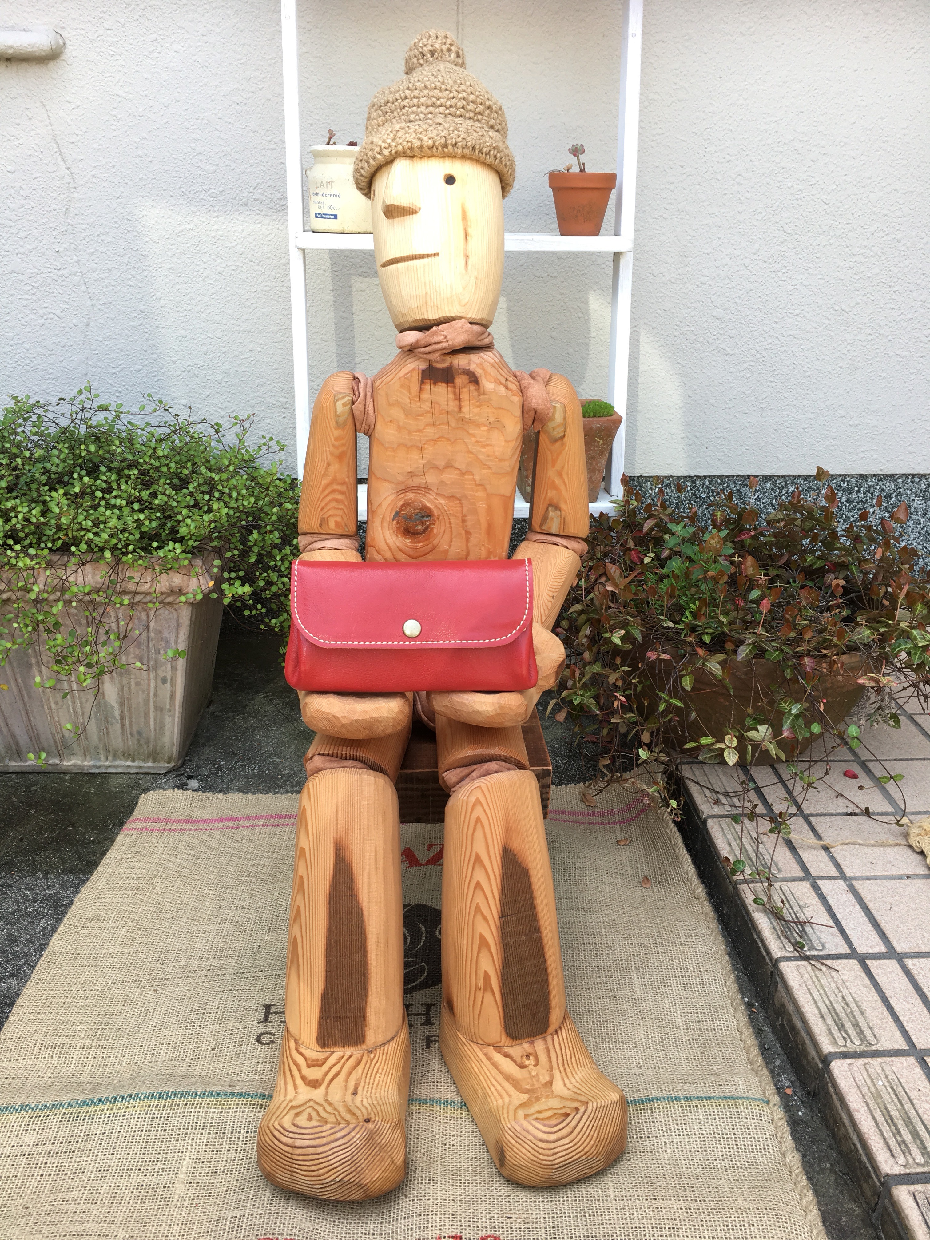 牛革のアコーディオンジャバラ財布/長財布/ハンドメイド革財布/赤い革財布/Jaba-red