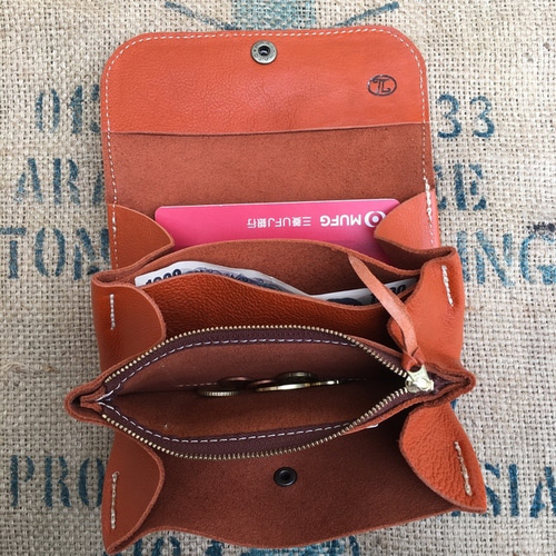 ジャバラの長財布/オレンジ色の本革レザー財布/大きな財布