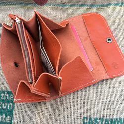 オレンジ色の本革の大きな長財布/レザーの財布/ガバッと開く大きな財布/gaba2-オレンジ 3枚目の画像