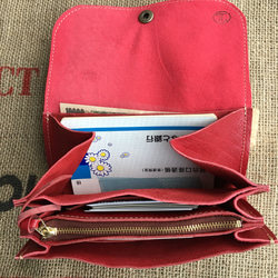 赤色の本革の大きな長財布/レザーの財布/ガバッと開く大きな財布/gaba2-Red 5枚目の画像