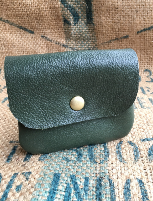 小さな革の財布/ミニ革の財布/グリーンの財布/mini-green 2枚目の画像