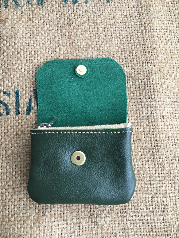 小さな革の財布/ミニ革の財布/グリーンの財布/mini-green 4枚目の画像