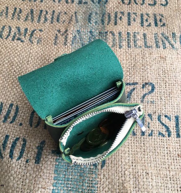 小さな革の財布/ミニ革の財布/グリーンの財布/mini-green 5枚目の画像