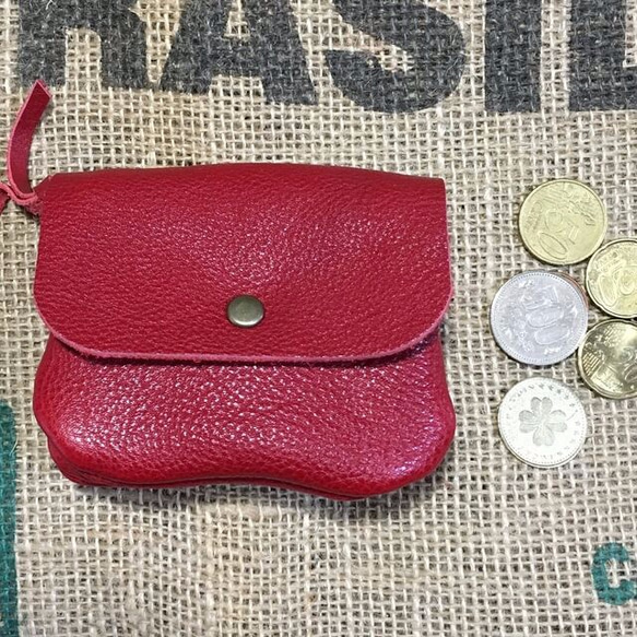 小さな革の財布/ミニ革の財布/赤いレザー財布/mini-red 1枚目の画像