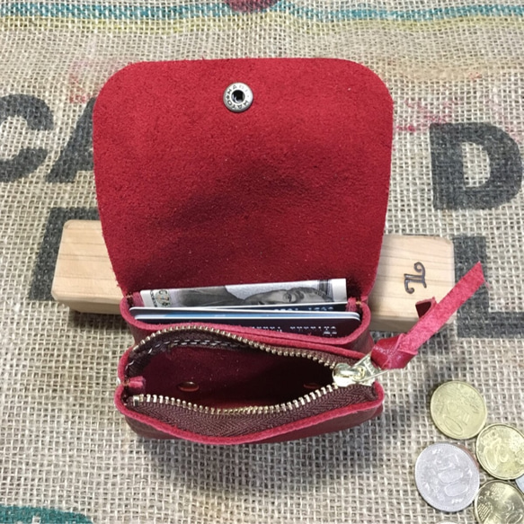 小さな革の財布/ミニ革の財布/赤いレザー財布/mini-red 2枚目の画像