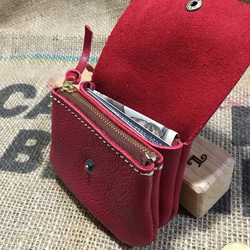 小さな革の財布/ミニ革の財布/赤いレザー財布/mini-red 3枚目の画像