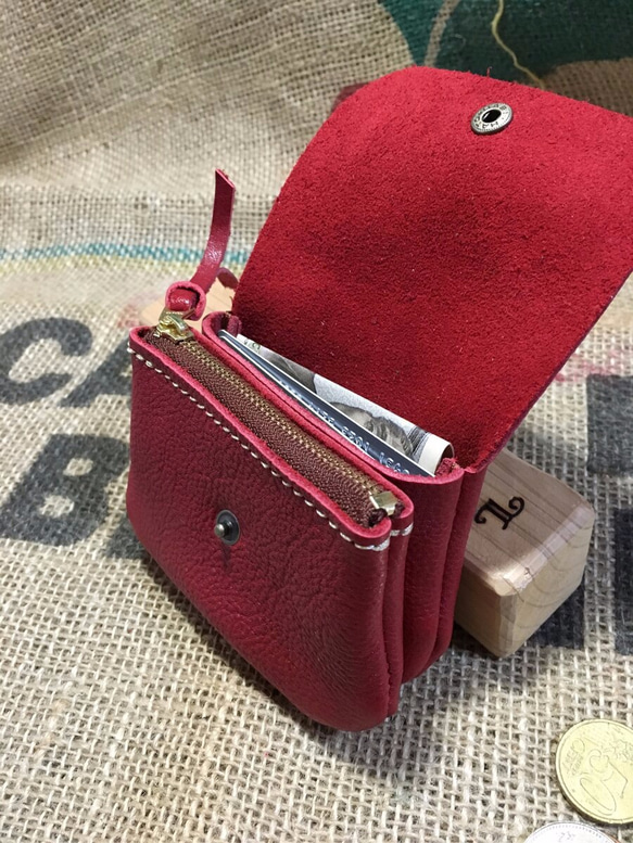 小さな革の財布/ミニ革の財布/赤いレザー財布/mini-red 3枚目の画像