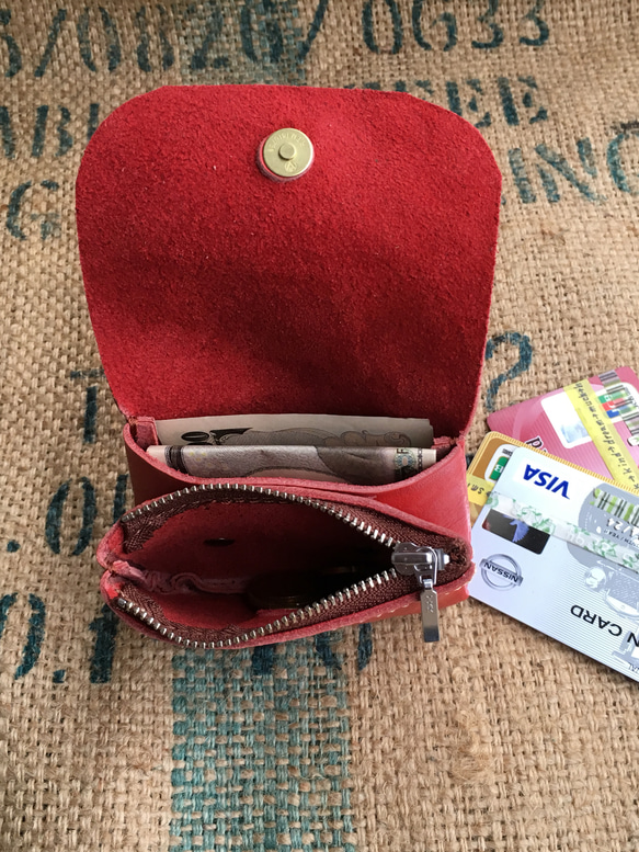 小さな革の財布/ミニ革の財布/赤いレザー財布/mini-red 6枚目の画像