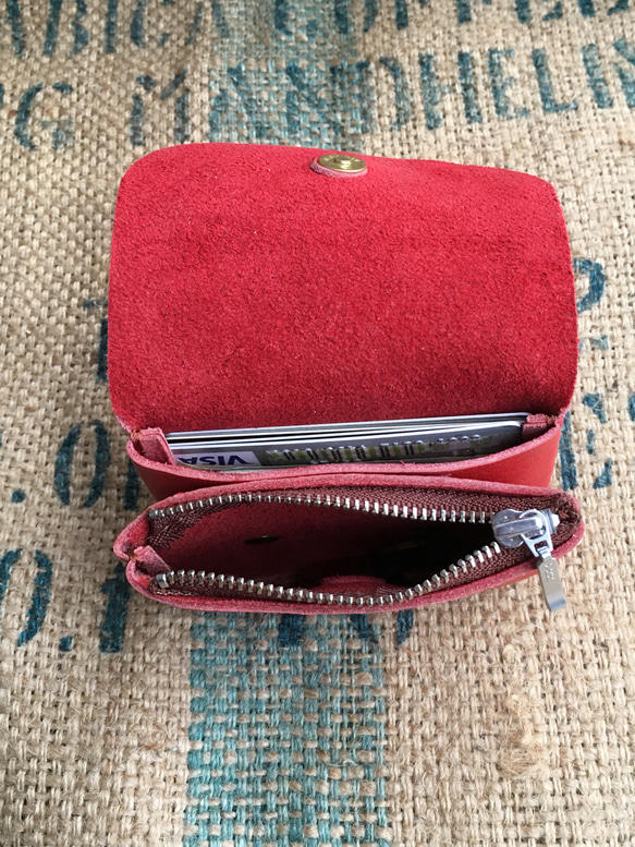 小さな革の財布/ミニ革の財布/赤いレザー財布/mini-red 7枚目の画像