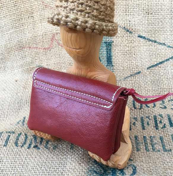 かわいい革の財布/赤いレザー本革のハンドメイド財布/miru-sango 5枚目の画像