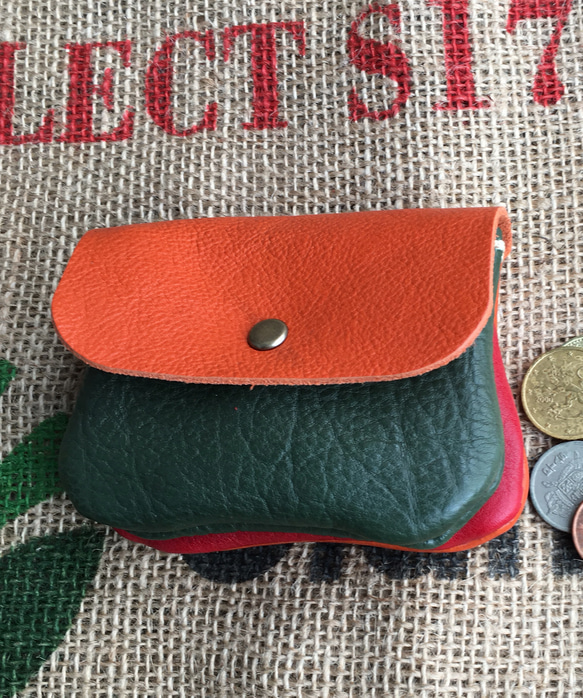小さな革の財布/ミニ革の財布/コインケース/mini-orange 4枚目の画像