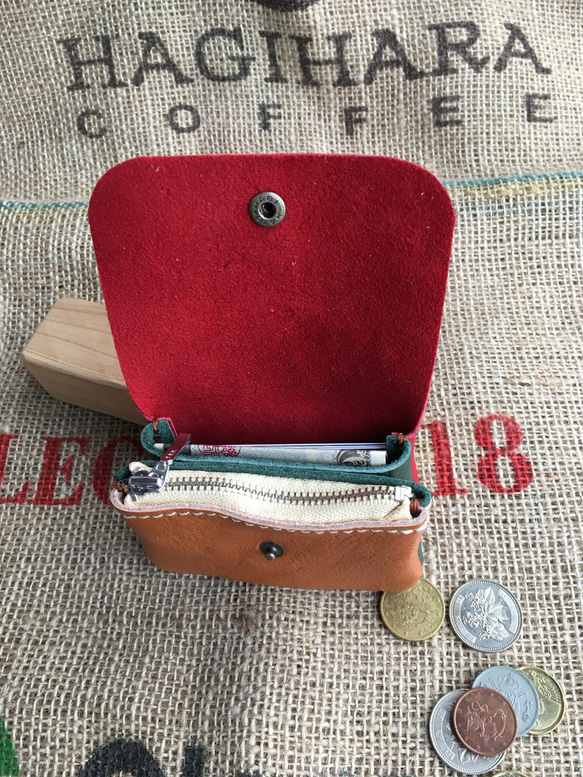 小さな革の財布/ミニ革の財布/コインケース/mini-red-cam 2枚目の画像