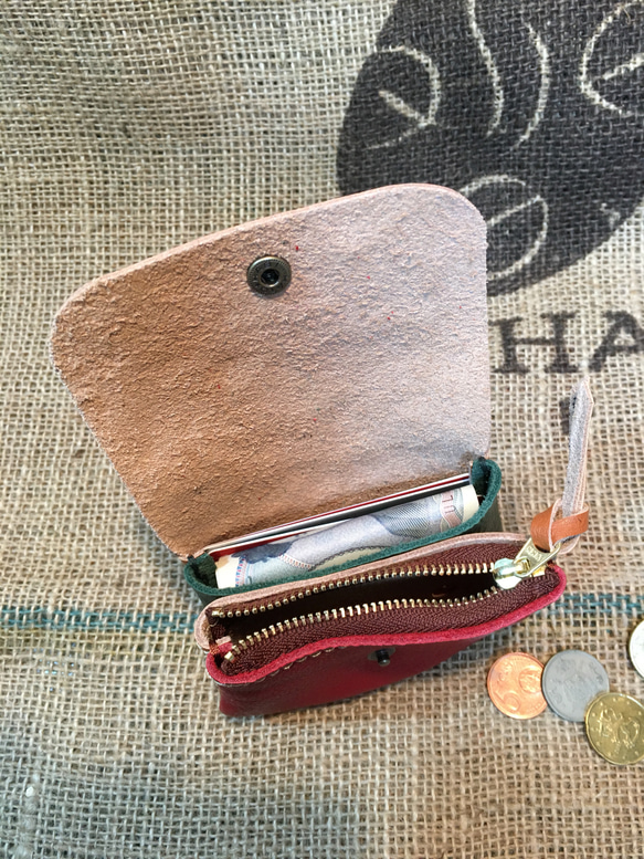 小さな革の財布/ミニ革の財布/革コインケース/mini-red-gr-cam 3枚目の画像