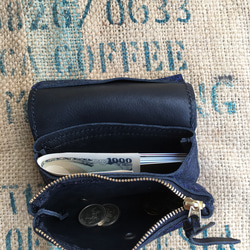 かわいい革の財布/キラキラ光るレザー本革のハンドメイド財布/miru-blue 3枚目の画像