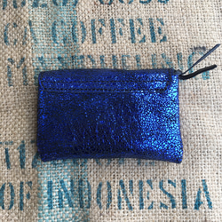 かわいい革の財布/キラキラ光るレザー本革のハンドメイド財布/miru-blue 5枚目の画像