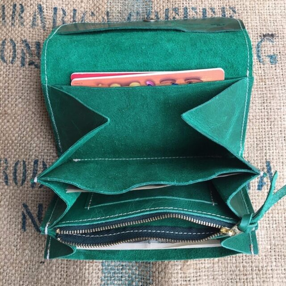 がばっと開けられる革の長財布/大きなレザー財布/gabatto2-green 6枚目の画像