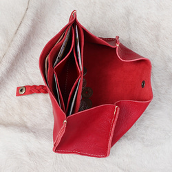 ガバっと開く大きな革の長財布/赤いレザー財布/gabatto-red 4枚目の画像