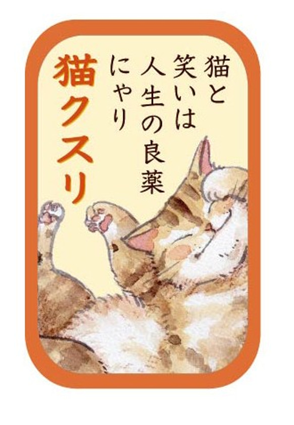 長方形缶バッチ「猫クスリ」 1枚目の画像