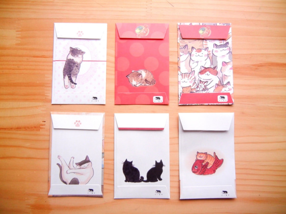 笑福 猫ぽち袋 6枚セット(和風) 2枚目の画像