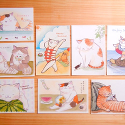 猫のポストカード：夏のご挨拶A：お得８枚セット 1枚目の画像