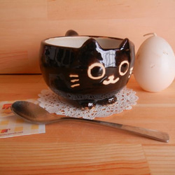 猫さんカップ：黒：肉球付 1枚目の画像
