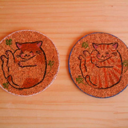 猫柄コルクコースター：2枚セット 1枚目の画像