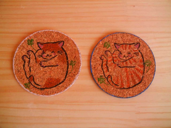 猫柄コルクコースター：2枚セット 1枚目の画像