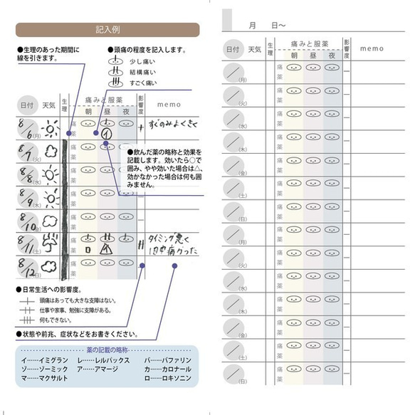 見返しやすいじゃばら式頭痛ダイアリー【キャリコ柄】 5枚目の画像