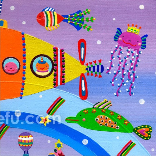 油絵「海の中のクリスマス」2Lサイズイラスト 絵画 宮城彬瑚