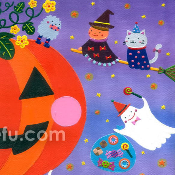 油絵「ハロウィン」2Lサイズイラスト 3枚目の画像