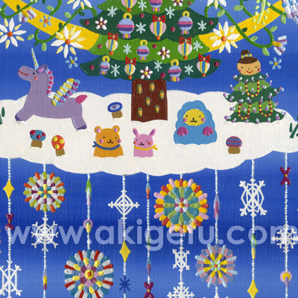 油絵「クリスマスの夜空」A4ポスター 2枚目の画像